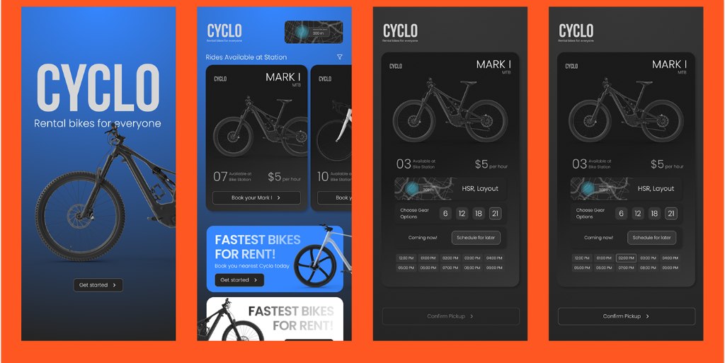 CYCLO – Bike Rental Mobile App - Mobile App Design concept interface
